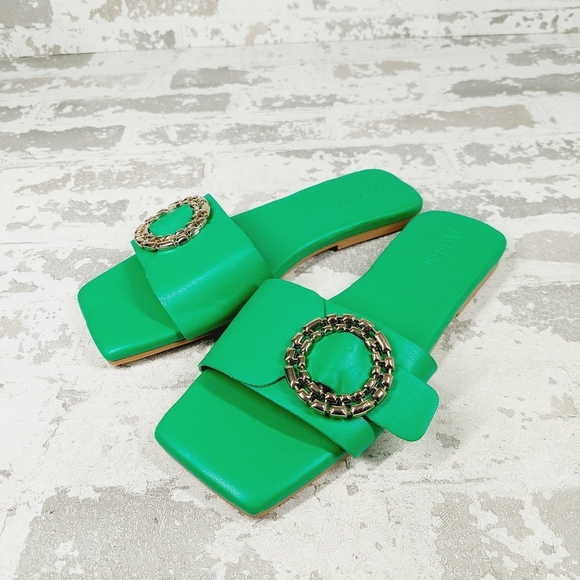 NEW Open Edit Lely Green Square Toe Slide Sandals I648 - Picture 2 of 12